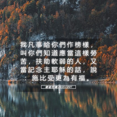 Picture 05 - 使 徒 行 傳 20:35 CUVT - 我 凡 事 給 你 們 作 榜 樣 ， 叫 你 - Bible Verse Picture