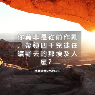 Picture 05 - 使 徒 行 傳 21:38 CUVT - 你 莫 非 是 從 前 作 亂 、 帶 領 四 - Bible Verse Picture