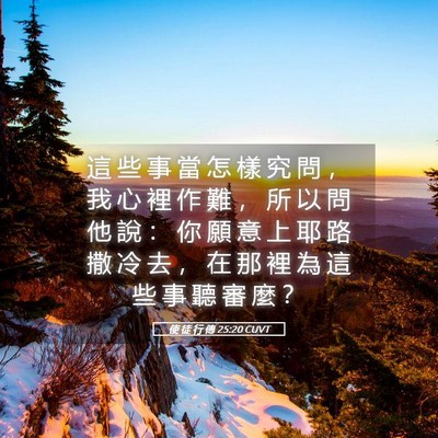 Picture 05 - 使 徒 行 傳 25:20 CUVT - 這 些 事 當 怎 樣 究 問 ， 我 心 裡 - Bible Verse Picture