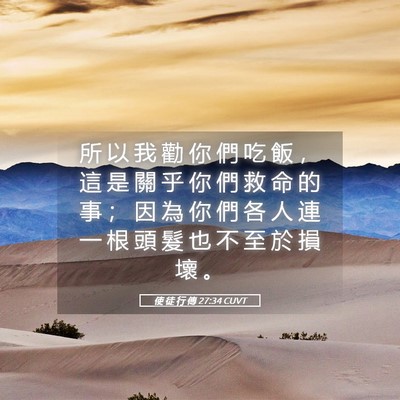 Picture 05 - 使 徒 行 傳 27:34 CUVT - 所 以 我 勸 你 們 吃 飯 ， 這 是 關 - Bible Verse Picture