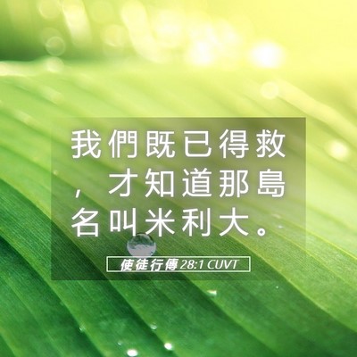 Picture 05 - 使 徒 行 傳 28:1 CUVT - 我 們 既 已 得 救 ， 才 知 道 那 島 - Bible Verse Picture