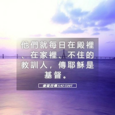 Picture 05 - 使 徒 行 傳 5:42 CUVT - 他 們 就 每 日 在 殿 裡 、 在 家 裡 - Bible Verse Picture