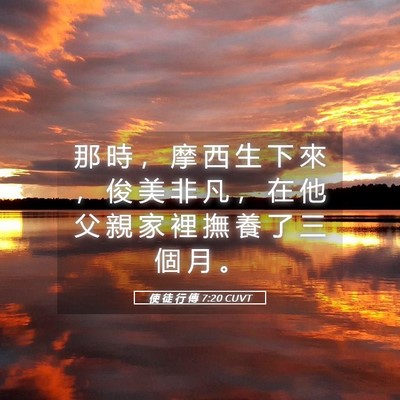 Picture 05 - 使 徒 行 傳 7:20 CUVT - 那 時 ， 摩 西 生 下 來 ， 俊 美 非 - Bible Verse Picture