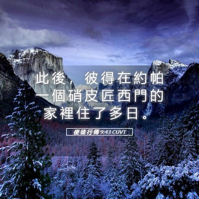 Picture 05 - 使 徒 行 傳 9:43 CUVT - 此 後 ， 彼 得 在 約 帕 一 個 硝 皮 - Bible Verse Picture