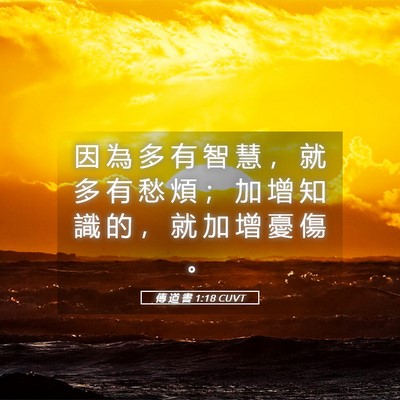 Picture 05 - 傳 道 書 1:18 CUVT - 因 為 多 有 智 慧 ， 就 多 有 愁 煩 - Bible Verse Picture