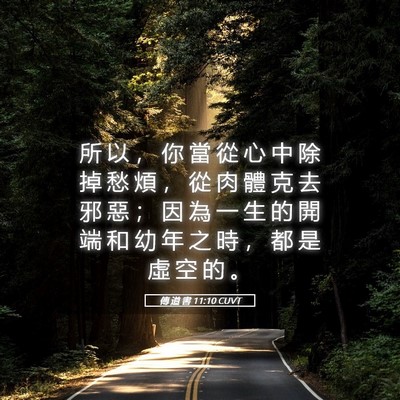Picture 05 - 傳 道 書 11:10 CUVT - 所 以 ， 你 當 從 心 中 除 掉 愁 煩 - Bible Verse Picture