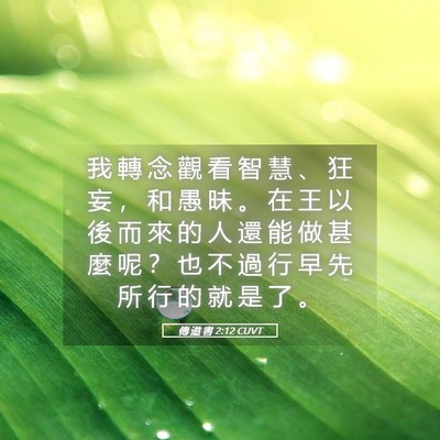 Picture 05 - 傳 道 書 2:12 CUVT - 我 轉 念 觀 看 智 慧 、 狂 妄 ， 和 - Bible Verse Picture