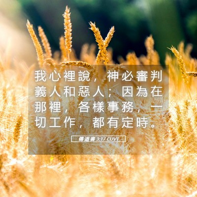 Picture 05 - 傳 道 書 3:17 CUVT - 我 心 裡 說 ， 神 必 審 判 義 人 和 - Bible Verse Picture