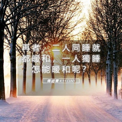 Picture 05 - 傳 道 書 4:11 CUVT - 再 者 ， 二 人 同 睡 就 都 暖 和 ， - Bible Verse Picture