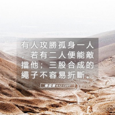 Picture 05 - 傳 道 書 4:12 CUVT - 有 人 攻 勝 孤 身 一 人 ， 若 有 二 - Bible Verse Picture