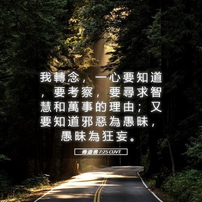 Picture 05 - 傳 道 書 7:25 CUVT - 我 轉 念 ， 一 心 要 知 道 ， 要 考 - Bible Verse Picture