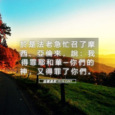 Picture 05 - 出 埃 及 記 10:16 CUVT - 於 是 法 老 急 忙 召 了 摩 西 、 亞 - Bible Verse Picture