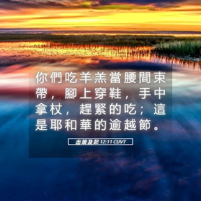 Picture 05 - 出 埃 及 記 12:11 CUVT - 你 們 吃 羊 羔 當 腰 間 束 帶 ， 腳 - Bible Verse Picture