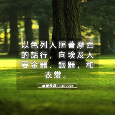 Picture 05 - 出 埃 及 記 12:35 CUVT - 以 色 列 人 照 著 摩 西 的 話 行 ， - Bible Verse Picture