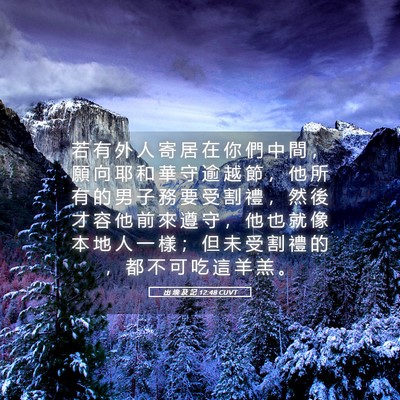 Picture 05 - 出 埃 及 記 12:48 CUVT - 若 有 外 人 寄 居 在 你 們 中 間 ， - Bible Verse Picture