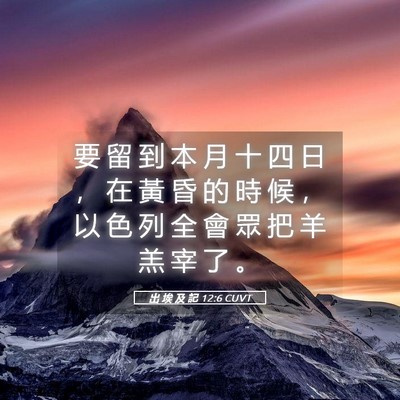 Picture 05 - 出 埃 及 記 12:6 CUVT - 要 留 到 本 月 十 四 日 ， 在 黃 昏 - Bible Verse Picture