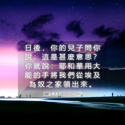 Picture 05 - 出 埃 及 記 13:14 CUVT - 日 後 ， 你 的 兒 子 問 你 說 ： 這 - Bible Verse Picture