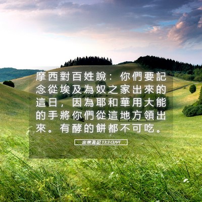 Picture 05 - 出 埃 及 記 13:3 CUVT - 摩 西 對 百 姓 說 ： 你 們 要 記 念 - Bible Verse Picture