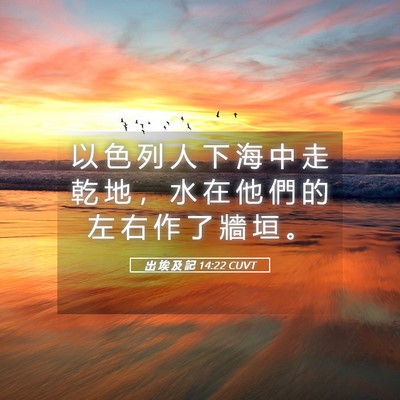 Picture 05 - 出 埃 及 記 14:22 CUVT - 以 色 列 人 下 海 中 走 乾 地 ， 水 - Bible Verse Picture