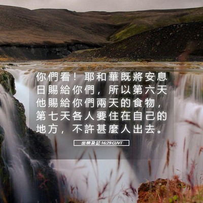 Picture 05 - 出 埃 及 記 16:29 CUVT - 你 們 看 ！ 耶 和 華 既 將 安 息 日 - Bible Verse Picture