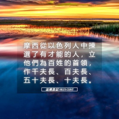 Picture 05 - 出 埃 及 記 18:25 CUVT - 摩 西 從 以 色 列 人 中 揀 選 了 有 - Bible Verse Picture