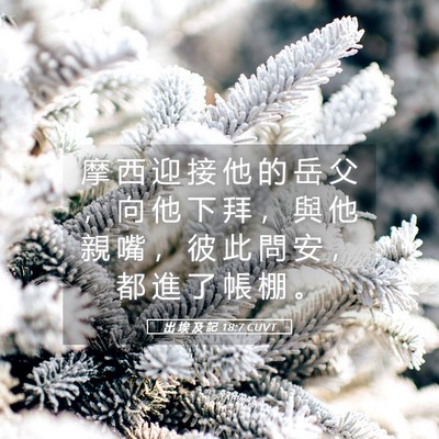 Picture 05 - 出 埃 及 記 18:7 CUVT - 摩 西 迎 接 他 的 岳 父 ， 向 他 下 - Bible Verse Picture