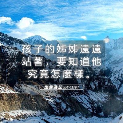Picture 05 - 出 埃 及 記 2:4 CUVT - 孩 子 的 姊 姊 遠 遠 站 著 ， 要 知 - Bible Verse Picture
