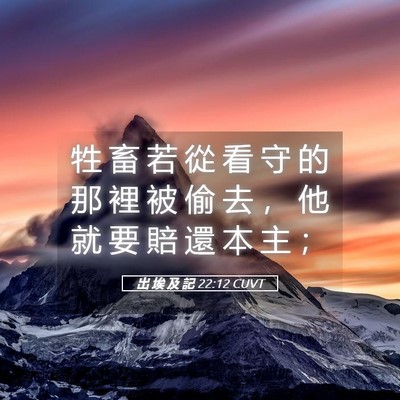 Picture 05 - 出 埃 及 記 22:12 CUVT - 牲 畜 若 從 看 守 的 那 裡 被 偷 去 - Bible Verse Picture