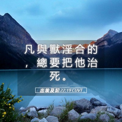 Picture 05 - 出 埃 及 記 22:19 CUVT - 凡 與 獸 淫 合 的 ， 總 要 把 他 治 - Bible Verse Picture