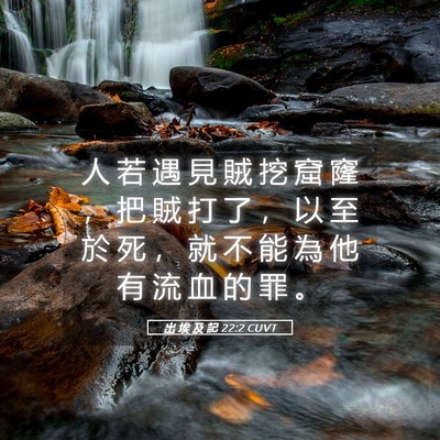 Picture 05 - 出 埃 及 記 22:2 CUVT - 人 若 遇 見 賊 挖 窟 窿 ， 把 賊 打 - Bible Verse Picture