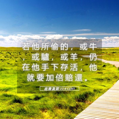 Picture 05 - 出 埃 及 記 22:4 CUVT - 若 他 所 偷 的 ， 或 牛 ， 或 驢 ， - Bible Verse Picture