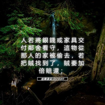 Picture 05 - 出 埃 及 記 22:7 CUVT - 人 若 將 銀 錢 或 家 具 交 付 鄰 舍 - Bible Verse Picture