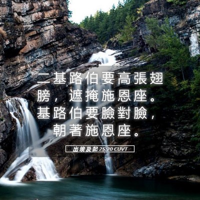 Picture 05 - 出 埃 及 記 25:20 CUVT - 二 基 路 伯 要 高 張 翅 膀 ， 遮 掩 - Bible Verse Picture