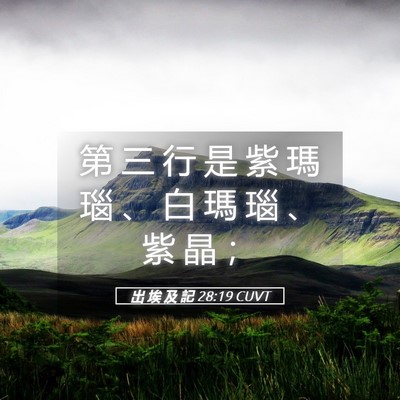 Picture 05 - 出 埃 及 記 28:19 CUVT - 第 三 行 是 紫 瑪 瑙 、 白 瑪 瑙 、 - Bible Verse Picture