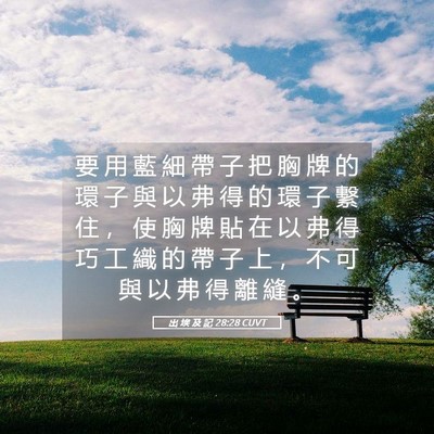 Picture 05 - 出 埃 及 記 28:28 CUVT - 要 用 藍 細 帶 子 把 胸 牌 的 環 子 - Bible Verse Picture