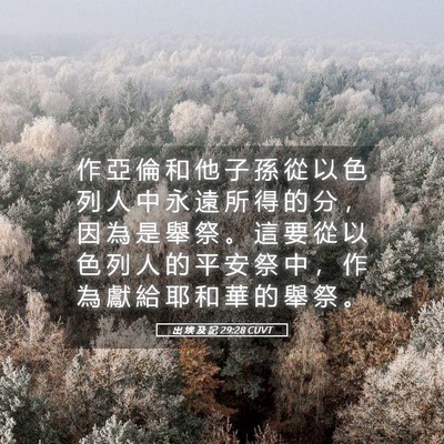 Picture 05 - 出 埃 及 記 29:28 CUVT - 作 亞 倫 和 他 子 孫 從 以 色 列 人 - Bible Verse Picture