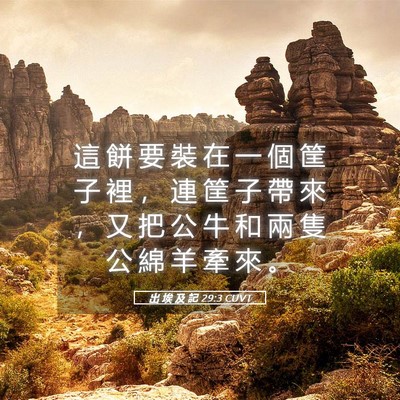 Picture 05 - 出 埃 及 記 29:3 CUVT - 這 餅 要 裝 在 一 個 筐 子 裡 ， 連 - Bible Verse Picture