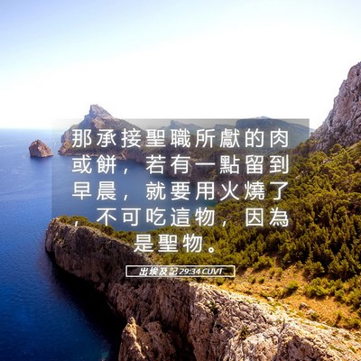 Picture 05 - 出 埃 及 記 29:34 CUVT - 那 承 接 聖 職 所 獻 的 肉 或 餅 ， - Bible Verse Picture
