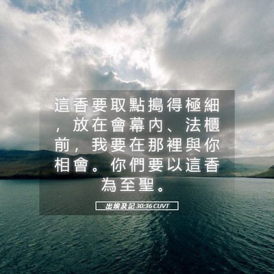 Picture 05 - 出 埃 及 記 30:36 CUVT - 這 香 要 取 點 搗 得 極 細 ， 放 在 - Bible Verse Picture