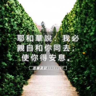 Picture 05 - 出 埃 及 記 33:14 CUVT - 耶 和 華 說 ： 我 必 親 自 和 你 同 - Bible Verse Picture