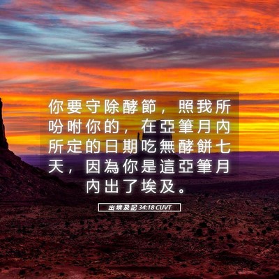 Picture 05 - 出 埃 及 記 34:18 CUVT - 你 要 守 除 酵 節 ， 照 我 所 吩 咐 - Bible Verse Picture