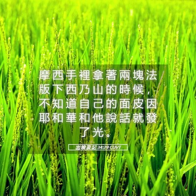 Picture 05 - 出 埃 及 記 34:29 CUVT - 摩 西 手 裡 拿 著 兩 塊 法 版 下 西 - Bible Verse Picture