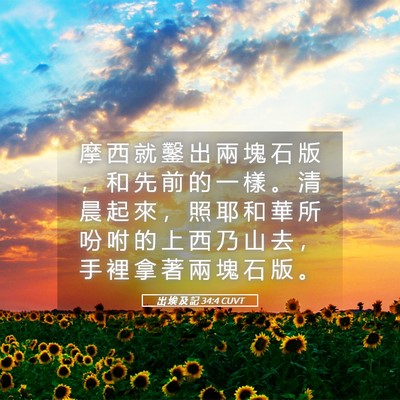 Picture 05 - 出 埃 及 記 34:4 CUVT - 摩 西 就 鑿 出 兩 塊 石 版 ， 和 先 - Bible Verse Picture