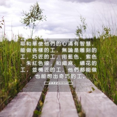 Picture 05 - 出 埃 及 記 35:35 CUVT - 耶 和 華 使 他 們 的 心 滿 有 智 慧 - Bible Verse Picture