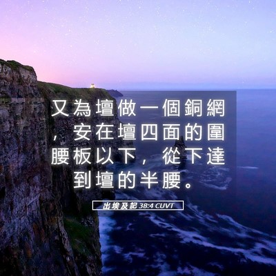 Picture 05 - 出 埃 及 記 38:4 CUVT - 又 為 壇 做 一 個 銅 網 ， 安 在 壇 - Bible Verse Picture