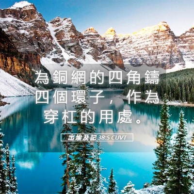Picture 05 - 出 埃 及 記 38:5 CUVT - 為 銅 網 的 四 角 鑄 四 個 環 子 ， - Bible Verse Picture