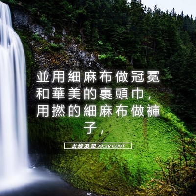 Picture 05 - 出 埃 及 記 39:28 CUVT - 並 用 細 麻 布 做 冠 冕 和 華 美 的 - Bible Verse Picture