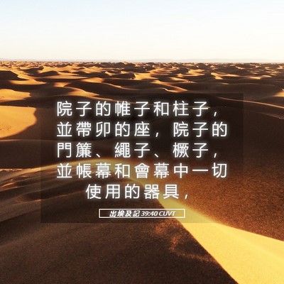 Picture 05 - 出 埃 及 記 39:40 CUVT - 院 子 的 帷 子 和 柱 子 ， 並 帶 卯 - Bible Verse Picture