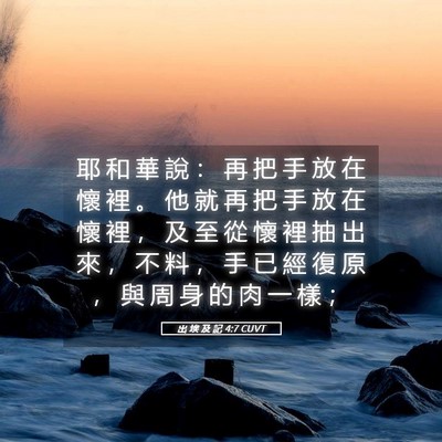 Picture 05 - 出 埃 及 記 4:7 CUVT - 耶 和 華 說 ： 再 把 手 放 在 懷 裡 - Bible Verse Picture