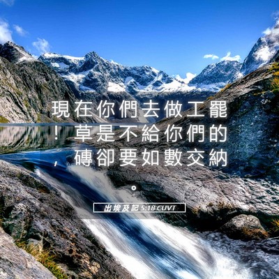 Picture 05 - 出 埃 及 記 5:18 CUVT - 現 在 你 們 去 做 工 罷 ！ 草 是 不 - Bible Verse Picture